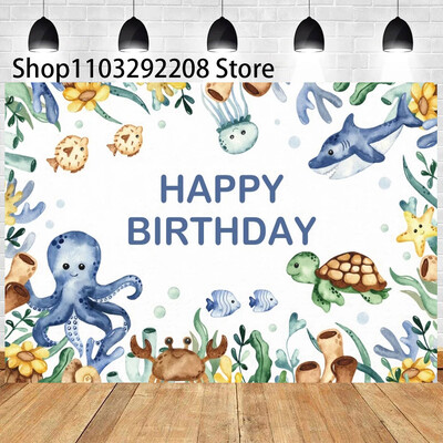 Vasaras okeāna tēma multfilma Zivju bērnu dzimšanas dienas ballīte Jauka zemūdens delfīnu valis fona pasākuma noformējums Bērnu dušas rekvizīts 