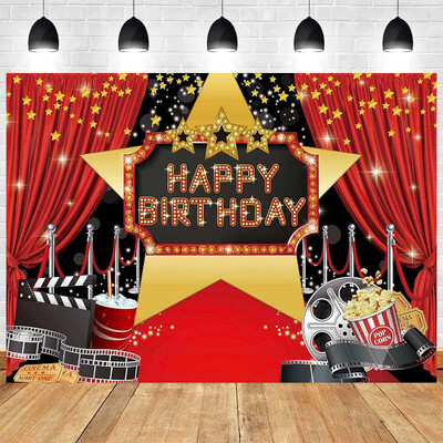 Kino Filmu nakts tēmas fotogrāfija Holivudas Sarkanā paklāja Filma Pasākums Zvaigzne Fons Pieaugušo dzimšanas dienas ballīte Sarkanā paklāja dekorācijas