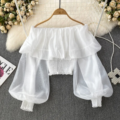 Slash nyakú elegáns női blúz, hosszú lámpás ujjú sifon édes vékony ingek őszi sokoldalú női felsők Dropshipping