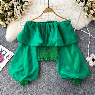 Slash nyakú elegáns női blúz, hosszú lámpás ujjú sifon édes vékony ingek őszi sokoldalú női felsők Dropshipping