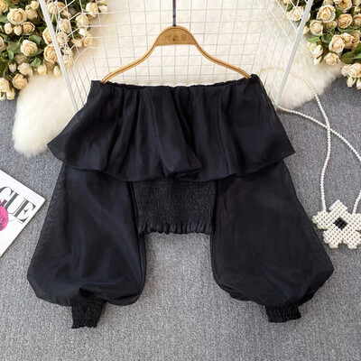 Slash nyakú elegáns női blúz, hosszú lámpás ujjú sifon édes vékony ingek őszi sokoldalú női felsők Dropshipping