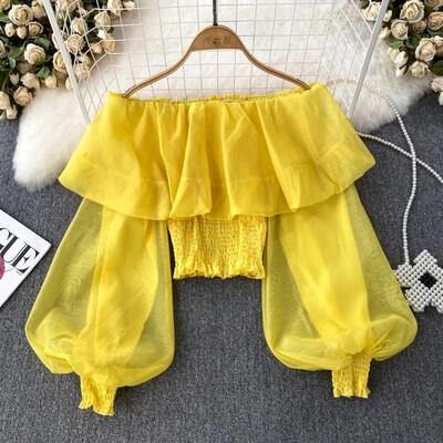 Slash nyakú elegáns női blúz, hosszú lámpás ujjú sifon édes vékony ingek őszi sokoldalú női felsők Dropshipping