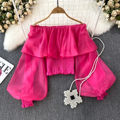 Slash nyakú elegáns női blúz, hosszú lámpás ujjú sifon édes vékony ingek őszi sokoldalú női felsők Dropshipping