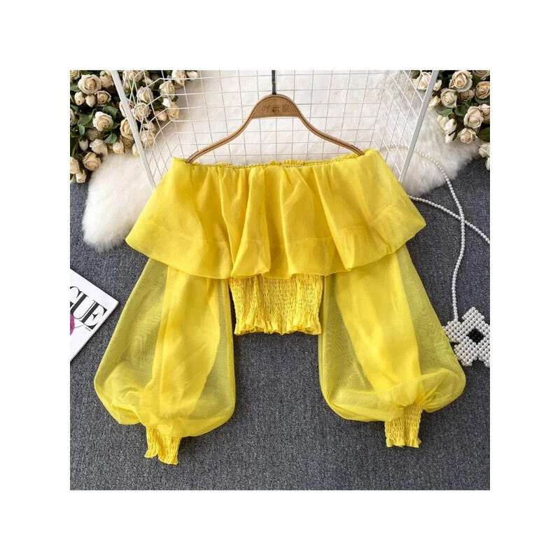 Slash nyakú elegáns női blúz, hosszú lámpás ujjú sifon édes vékony ingek őszi sokoldalú női felsők Dropshipping