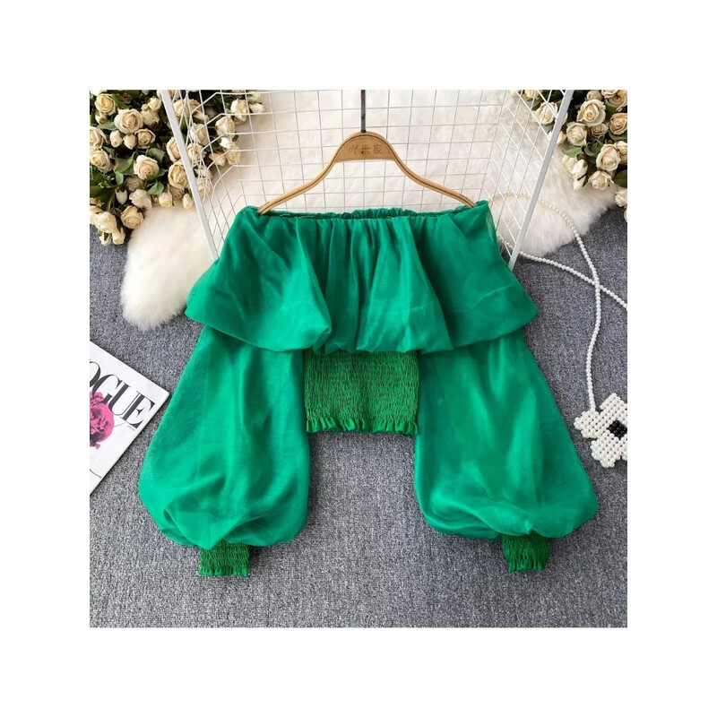 Slash nyakú elegáns női blúz, hosszú lámpás ujjú sifon édes vékony ingek őszi sokoldalú női felsők Dropshipping