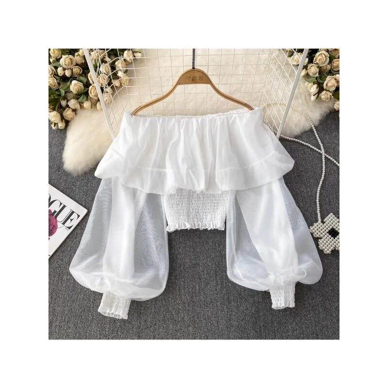 Slash nyakú elegáns női blúz, hosszú lámpás ujjú sifon édes vékony ingek őszi sokoldalú női felsők Dropshipping