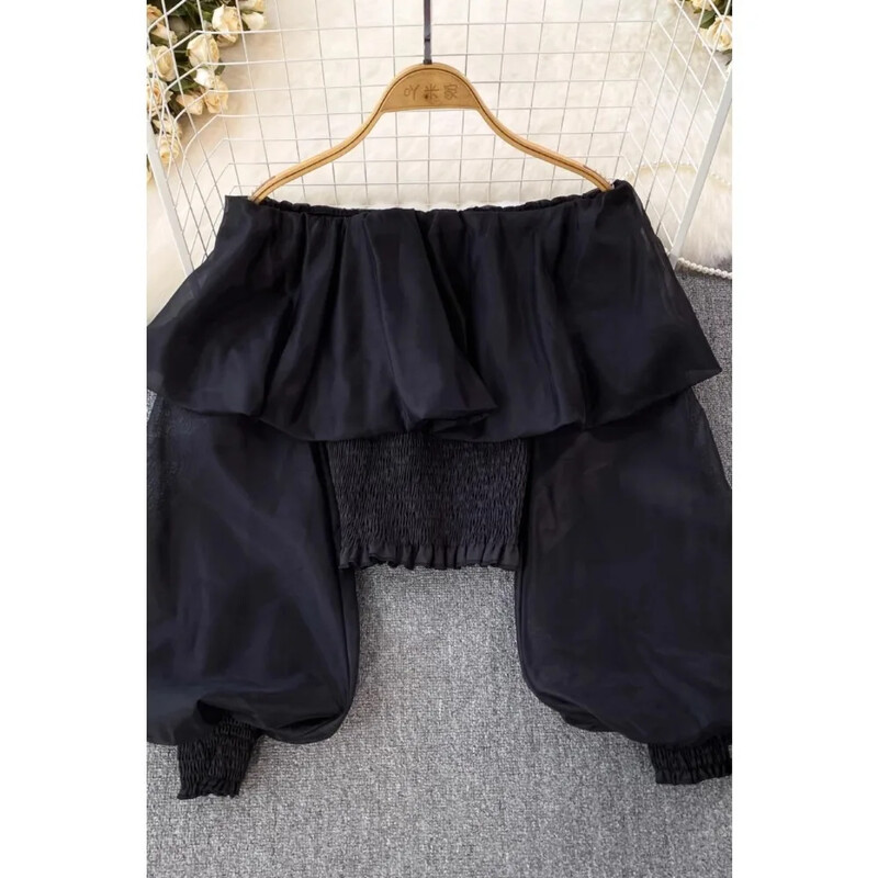 Slash nyakú elegáns női blúz, hosszú lámpás ujjú sifon édes vékony ingek őszi sokoldalú női felsők Dropshipping