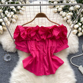 Elegáns, édes vállfodor alapok Blúz Elegáns francia divat Szexi ing tavaszi nyár női felső