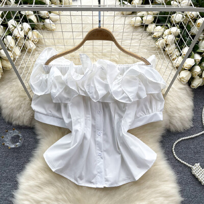 Elegáns, édes vállfodor alapok Blúz Elegáns francia divat Szexi ing tavaszi nyár női felső