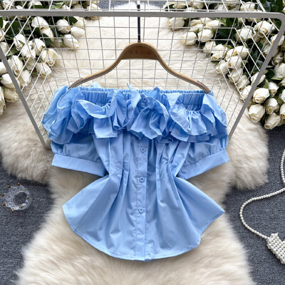 Elegáns, édes vállfodor alapok Blúz Elegáns francia divat Szexi ing tavaszi nyár női felső