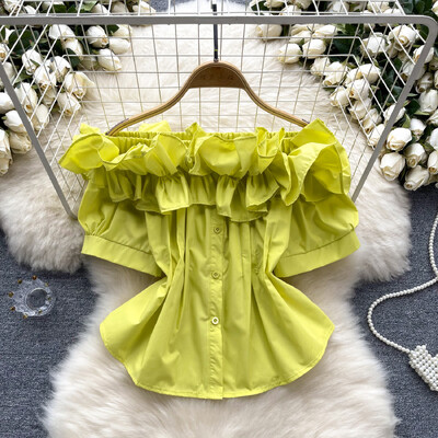 Elegáns, édes vállfodor alapok Blúz Elegáns francia divat Szexi ing tavaszi nyár női felső