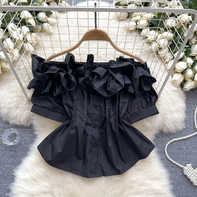 Elegáns, édes vállfodor alapok Blúz Elegáns francia divat Szexi ing tavaszi nyár női felső