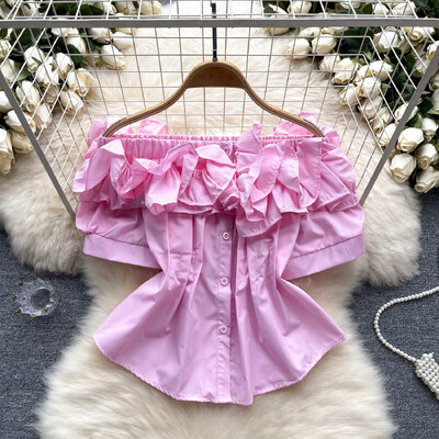 Elegáns, édes vállfodor alapok Blúz Elegáns francia divat Szexi ing tavaszi nyár női felső