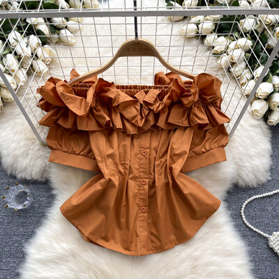 Elegáns, édes vállfodor alapok Blúz Elegáns francia divat Szexi ing tavaszi nyár női felső