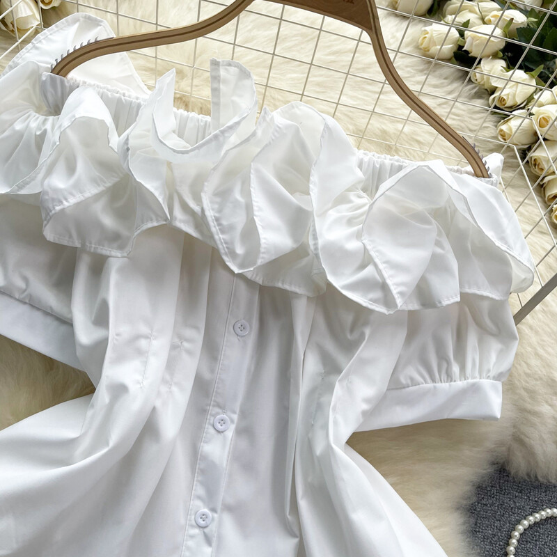 Elegáns, édes vállfodor alapok Blúz Elegáns francia divat Szexi ing tavaszi nyár női felső