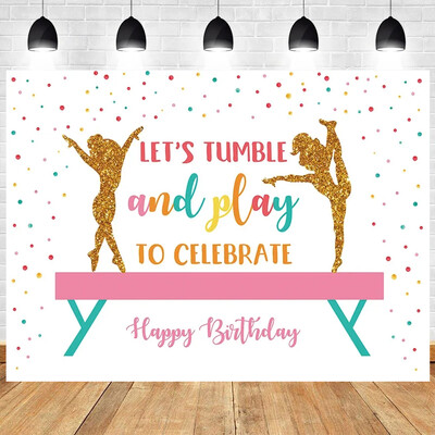 Fordítsuk meg a sportoló tornász gimnasztikai témát, ugrás, tornász, ritmikus gimnasztika, lány születésnapi parti Baba zuhany háttere