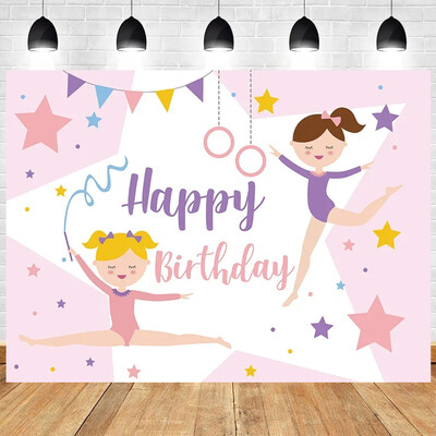 Fordítsuk meg a sportoló tornász gimnasztikai témát, ugrás, tornász, ritmikus gimnasztika, lány születésnapi parti Baba zuhany háttere