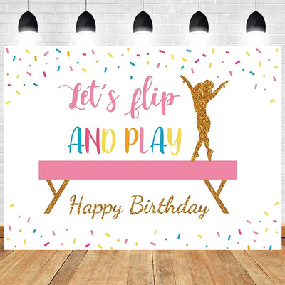 Fordítsuk meg a sportoló tornász gimnasztikai témát, ugrás, tornász, ritmikus gimnasztika, lány születésnapi parti Baba zuhany háttere