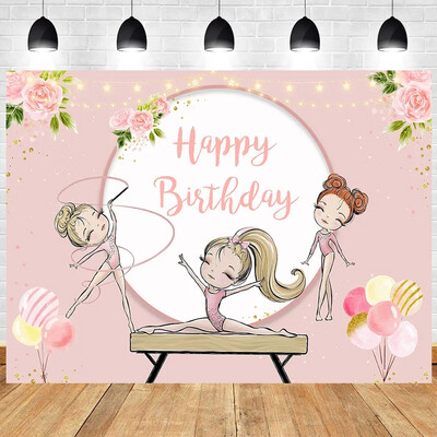 Fordítsuk meg a sportoló tornász gimnasztikai témát, ugrás, tornász, ritmikus gimnasztika, lány születésnapi parti Baba zuhany háttere