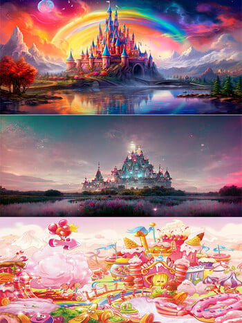 Θέμα Rainbow Castle Birthday Party Baby Shower Photography Vinyl background Παιδική διακόσμηση Δωματίου