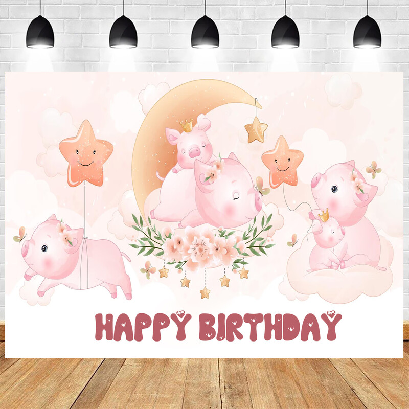 Rózsaszín malac téma Kismalac Gyerek Születésnapi Party Babazuhany fotózás Vinyl háttér Gyermekszoba Dekorációs kellékek