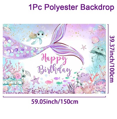 Γοργόνα ουρά σκηνικό Photocall Γοργόνα πάρτι Banner φόντο Πεταλούδα Χρόνια πολλά Pary Decor Kids Boy Girl Baby Shower