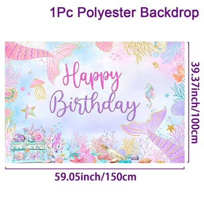 Γοργόνα ουρά σκηνικό Photocall Γοργόνα πάρτι Banner φόντο Πεταλούδα Χρόνια πολλά Pary Decor Kids Boy Girl Baby Shower