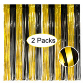 2 συσκευασίες Μαύρο χρυσό κρόσσια κουρτίνα 3.2X8.2ft Μεταλλικό χρυσό μαύρο φύλλο αλουμινόχαρτο γυαλιστερή κουρτίνα για γενέθλια Χριστουγεννιάτικη διακόσμηση γάμου