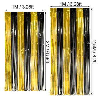 2 опаковки черни златни пердета с ресни 3,2 X 8,2 фута метални златни черни фолио блестящи завеси за рожден ден Коледа Сватбен фон Декор