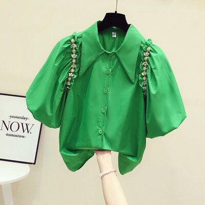 Vintage μπλούζα με στρας Fungus Lantern με κοντό μανίκι βαμβακερά μπλουζάκια Camisa Feminina Blusas Ανοιξιάτικα γυναικεία πουκάμισα casual ρετρό