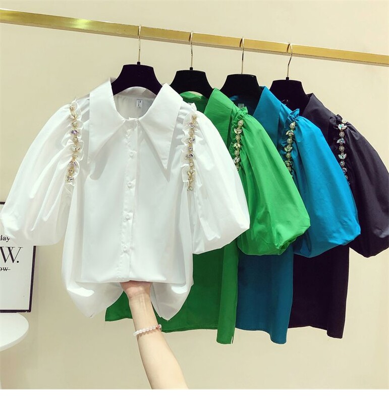 Vintage μπλούζα με στρας Fungus Lantern με κοντό μανίκι βαμβακερά μπλουζάκια Camisa Feminina Blusas Ανοιξιάτικα γυναικεία πουκάμισα casual ρετρό