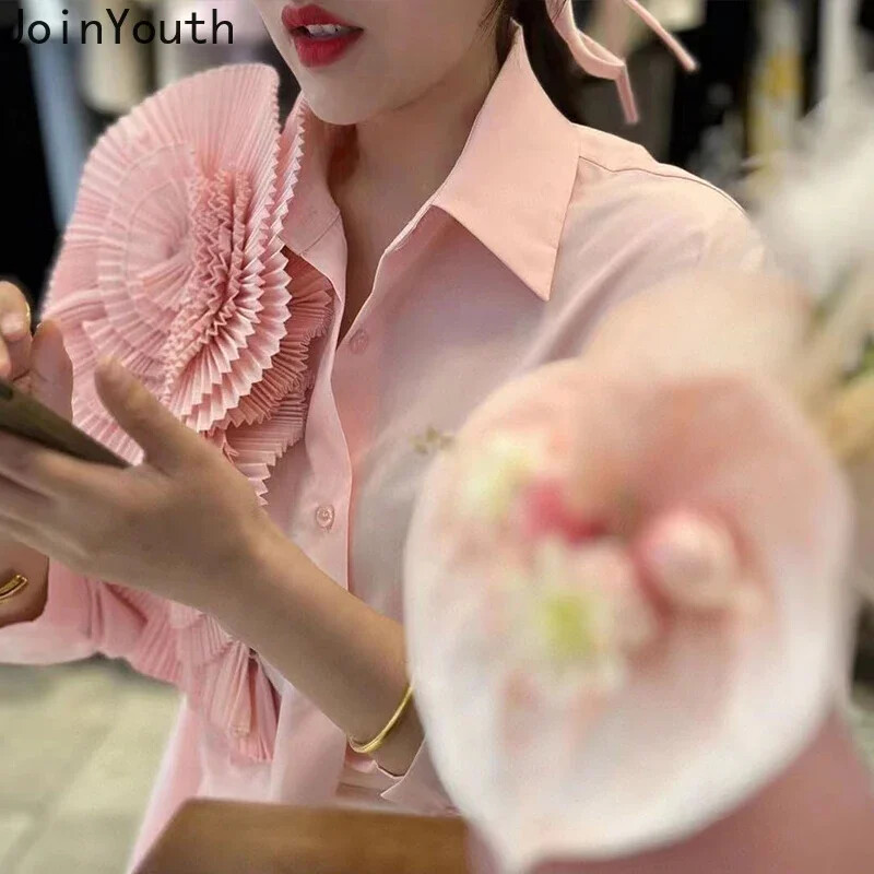 2024. gada Camisas De Mujer blūze sievietēm Eleganti ziedu krekli Lielizmēra topi ar garām piedurknēm Modes kroku baltas ikdienas blūzes