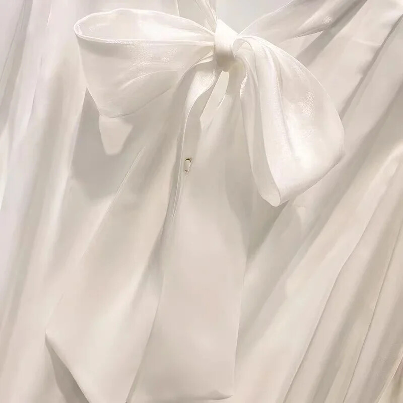 Sieviešu šifona blūze Eleganta sieviešu blūze ar garām piedurknēm Korejas modes krekli un blūzes 2024. gada rudens sieviešu apģērbs