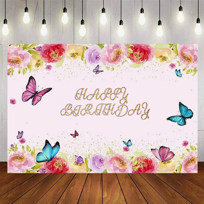 Προμήθειες διακόσμησης δωματίου για κορίτσια με θέμα Dreamy Butterfly για πάρτι γενεθλίων με φόντο βινυλίου Baby shower Pink Flowers