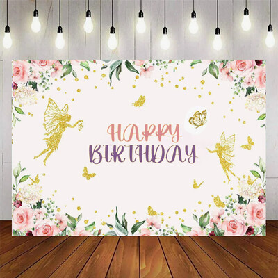 Προμήθειες διακόσμησης δωματίου για κορίτσια με θέμα Dreamy Butterfly για πάρτι γενεθλίων με φόντο βινυλίου Baby shower Pink Flowers