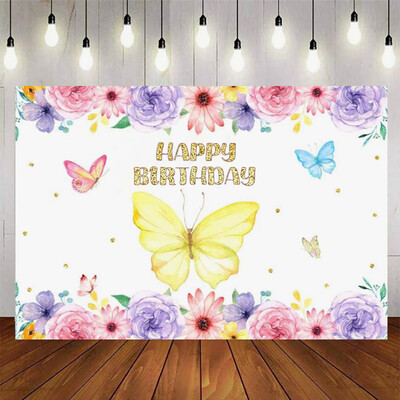 Προμήθειες διακόσμησης δωματίου για κορίτσια με θέμα Dreamy Butterfly για πάρτι γενεθλίων με φόντο βινυλίου Baby shower Pink Flowers