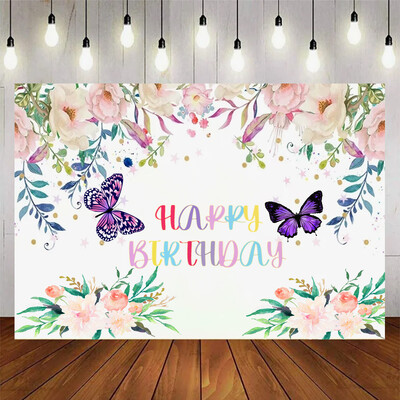 Προμήθειες διακόσμησης δωματίου για κορίτσια με θέμα Dreamy Butterfly για πάρτι γενεθλίων με φόντο βινυλίου Baby shower Pink Flowers