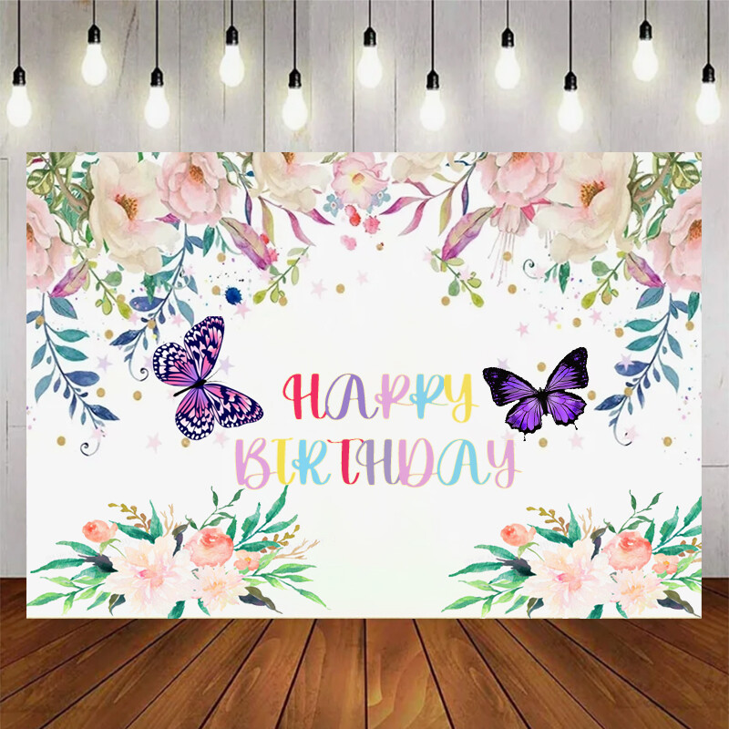 Προμήθειες διακόσμησης δωματίου για κορίτσια με θέμα Dreamy Butterfly για πάρτι γενεθλίων με φόντο βινυλίου Baby shower Pink Flowers