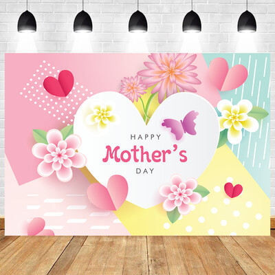 Θέμα Happy Mother's Day Birthday Party Photography Backdrop Love Decoration Λουλούδι βινυλίου φόντου ντεκόρ για ντους για μωρά