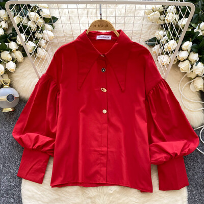 Elegantiška aplenkiama apykaklė Vintažinis ilgomis rankovėmis Pagrindai Viena krūtinė Korėjietiška madinga gatvės apranga High Street rudens žieminė palaidinė