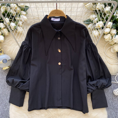 Elegantiška aplenkiama apykaklė Vintažinis ilgomis rankovėmis Pagrindai Viena krūtinė Korėjietiška madinga gatvės apranga High Street rudens žieminė palaidinė