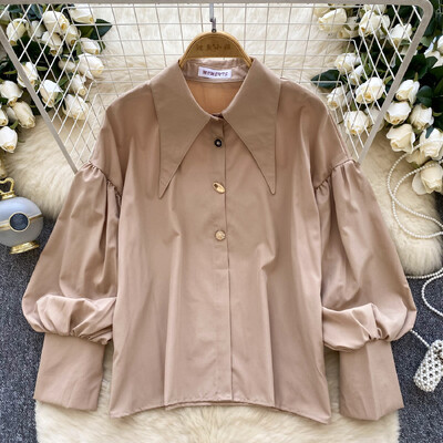 Elegantiška aplenkiama apykaklė Vintažinis ilgomis rankovėmis Pagrindai Viena krūtinė Korėjietiška madinga gatvės apranga High Street rudens žieminė palaidinė