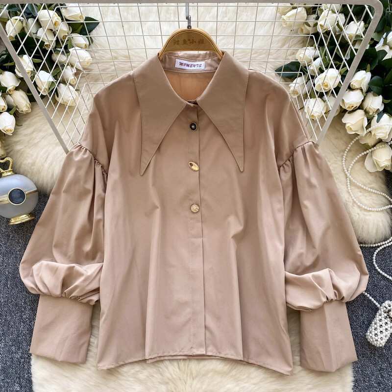 Elegantiška aplenkiama apykaklė Vintažinis ilgomis rankovėmis Pagrindai Viena krūtinė Korėjietiška madinga gatvės apranga High Street rudens žieminė palaidinė