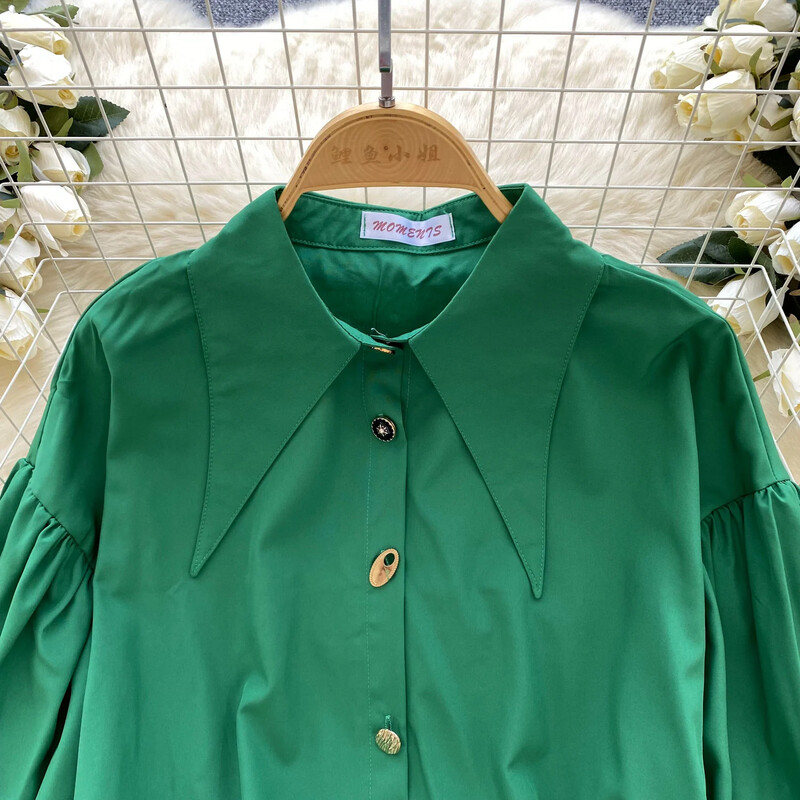 Elegantiška aplenkiama apykaklė Vintažinis ilgomis rankovėmis Pagrindai Viena krūtinė Korėjietiška madinga gatvės apranga High Street rudens žieminė palaidinė