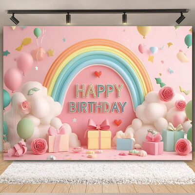 Színes léggömb szivárvány téma Boldog születésnapi parti dekoráció Babazuhany fotózás Háttér kültéri és otthoni ünneplésre