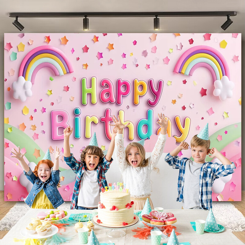 Színes léggömb szivárvány téma Boldog születésnapi parti dekoráció Babazuhany fotózás Háttér kültéri és otthoni ünneplésre