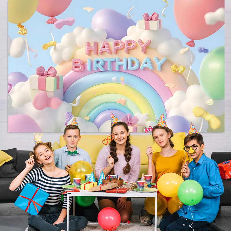 Színes léggömb szivárvány téma Boldog születésnapi parti dekoráció Babazuhany fotózás Háttér kültéri és otthoni ünneplésre