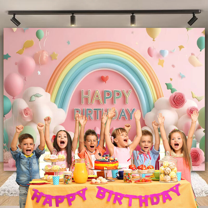 Színes léggömb szivárvány téma Boldog születésnapi parti dekoráció Babazuhany fotózás Háttér kültéri és otthoni ünneplésre