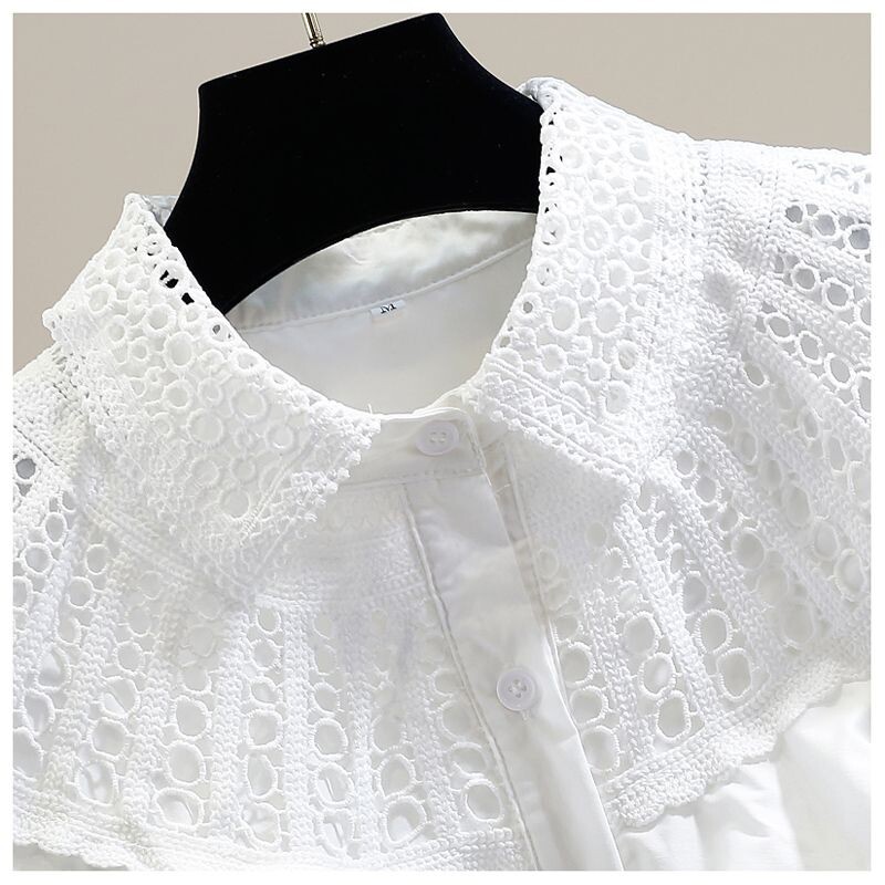 Neploe franču modes Ūdenī šķīstošās mežģīnes kontrasta paneļa volānveida mala vaļīgs īsām piedurknēm svītrains krekls ikdienas stila tendences blūzes