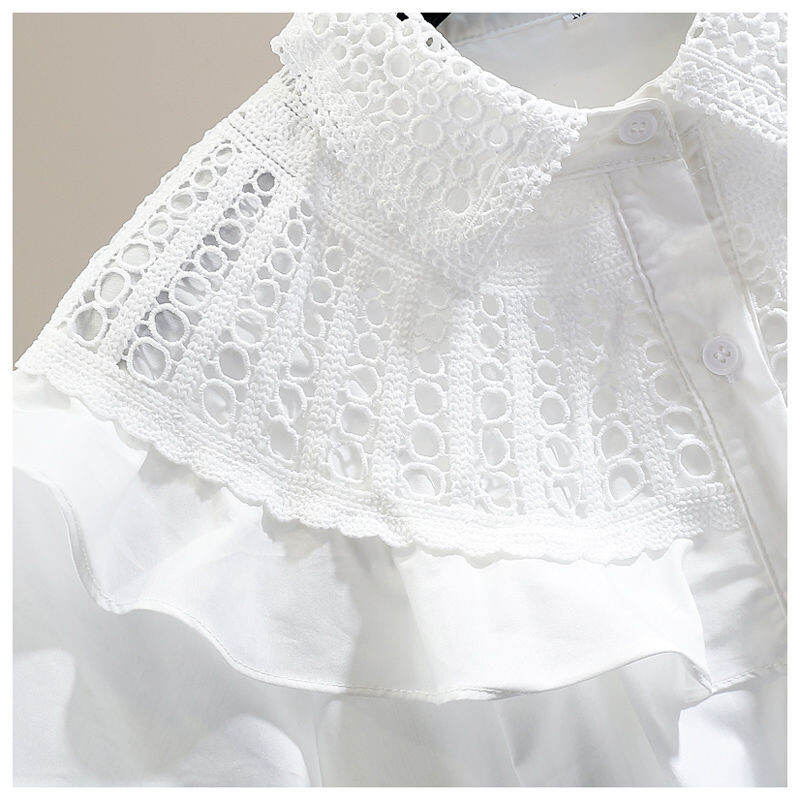 Neploe franču modes Ūdenī šķīstošās mežģīnes kontrasta paneļa volānveida mala vaļīgs īsām piedurknēm svītrains krekls ikdienas stila tendences blūzes